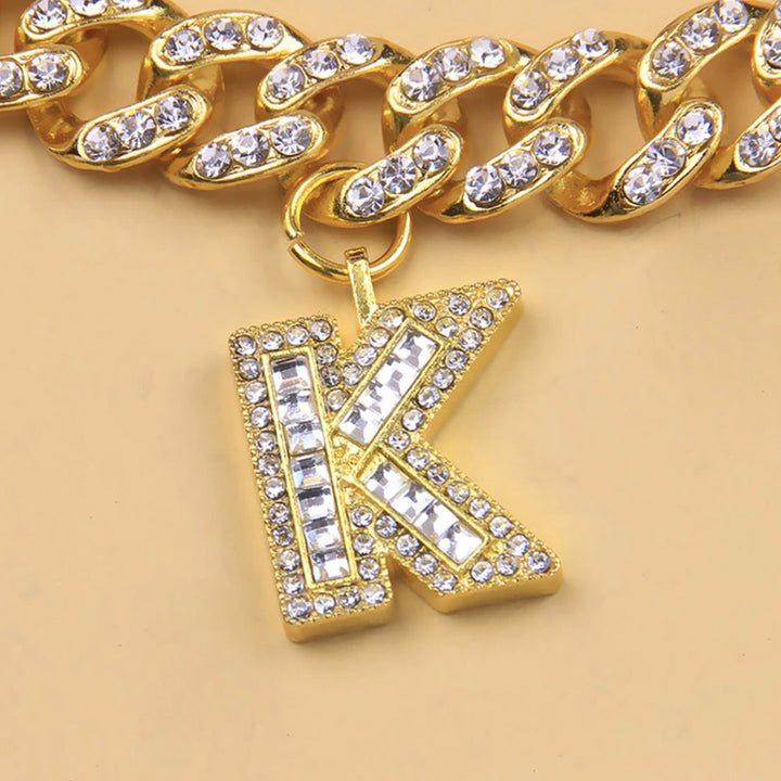 A-Z Alphabet Initial Letter Baguette Miami Necklace Cuban Link Chain Pendant