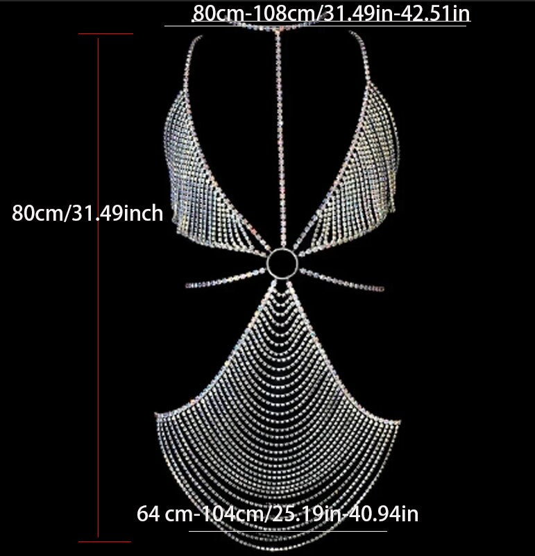 Rhinestone Lingerie Outfit Body Dresses Women Strips Jewelry Necklace Bra Bodysuit Waist Chain Underwear String Panties Crystal Body Jewelry