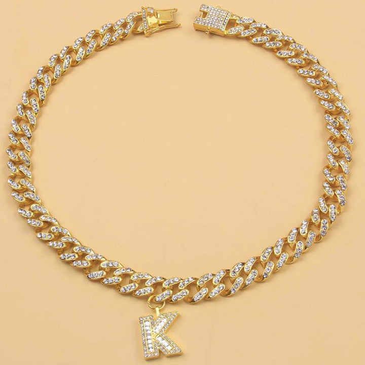 A-Z Alphabet Initial Letter Baguette Miami Necklace Cuban Link Chain Pendant