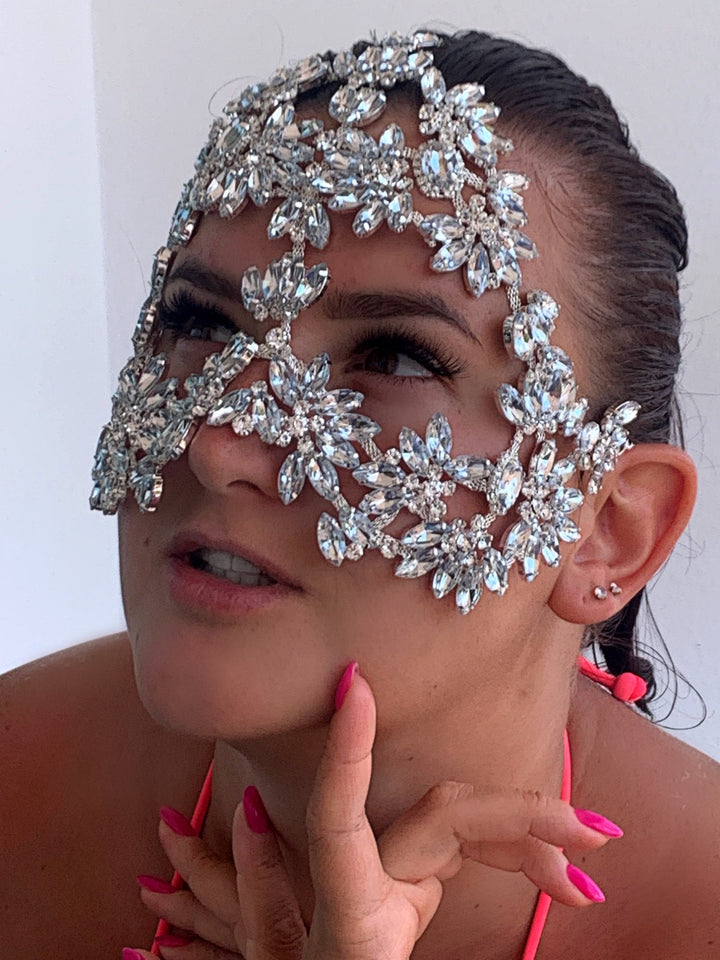 Crystal Face Masks for Women Rhinestone Masquerade Mask Halloween Mask Face Chain