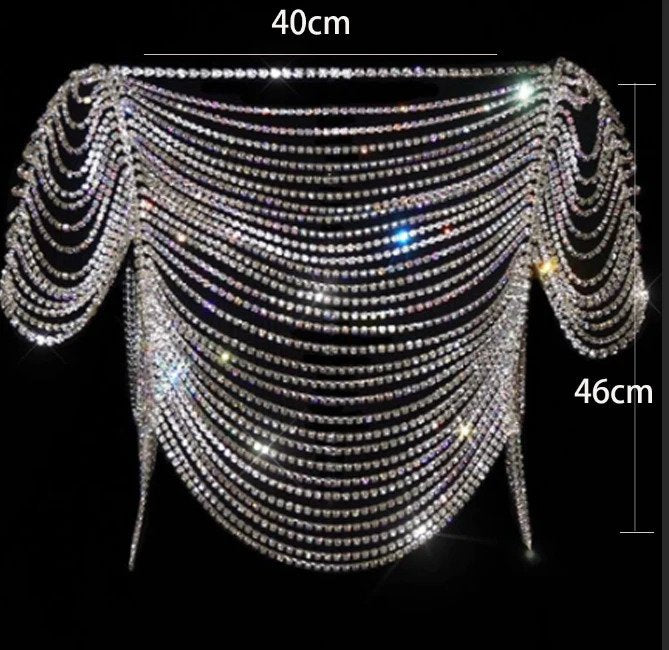 Rhinestone Lingerie Shoulder Chain Dress Bra for Women Set Bikini Jewelry Thong