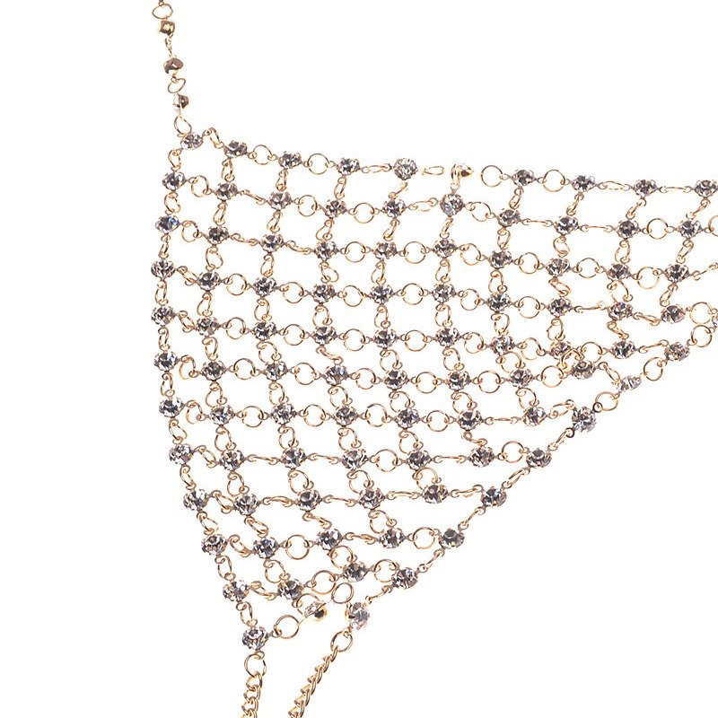 Sexy Gypsy Chain Bikini bra Rhinestone body Jewelry Harness V Statement Necklace