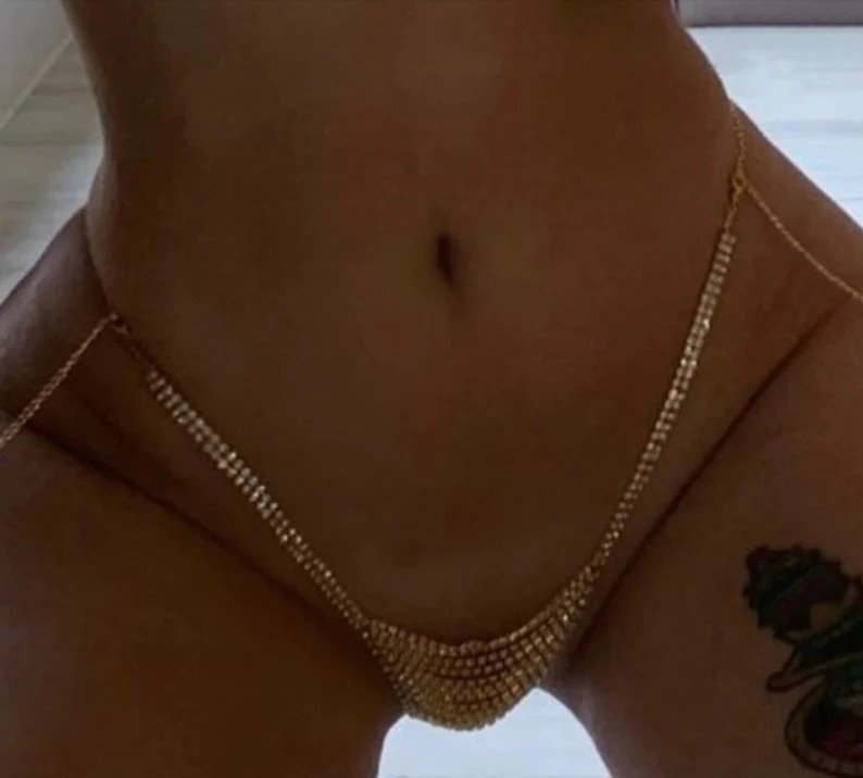 Crystal Thong lingerie Panty underwear Jewelry Belly Waist Chain Body Jewelry Bikini G string for Women Rhinestone Body Chain
