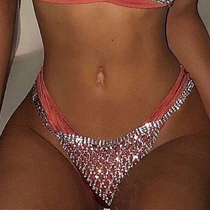 Mesh Rhinestone Body Chain Jewelry Sexy Bikini Crystal Underwear Panties