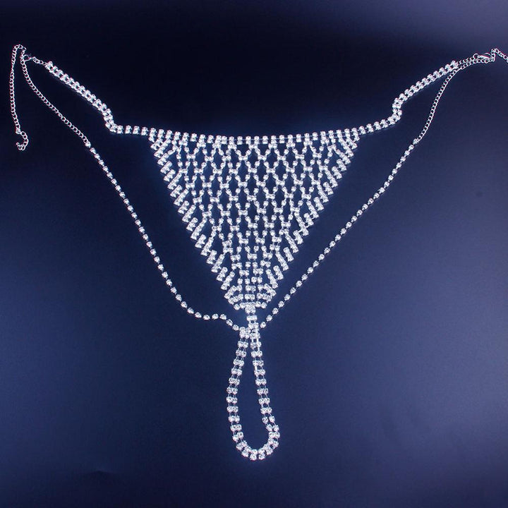 Mesh Rhinestone Body Chain Jewelry Sexy Bikini Crystal Underwear Panties