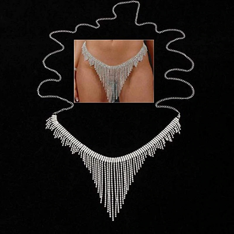 Sexy Tassel Underwear Thong Panties Crystal Body Chain Hide-it Jewelry