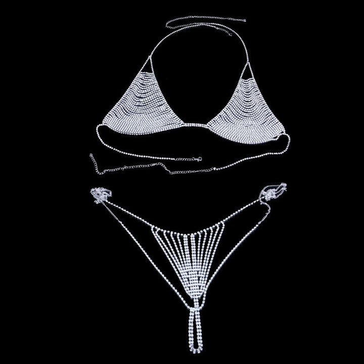 Bikini Suit Body Chain Harness Breast Bra Belly Crystal Thong Body Jewelry