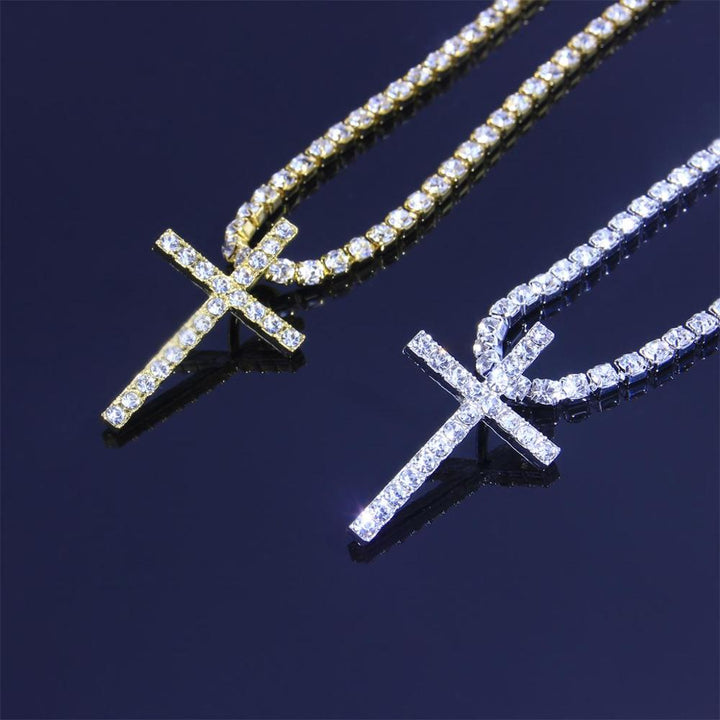 Big Cross Necklace Tennis Chain Crystal Rhinestone Choker Necklace Women Collar