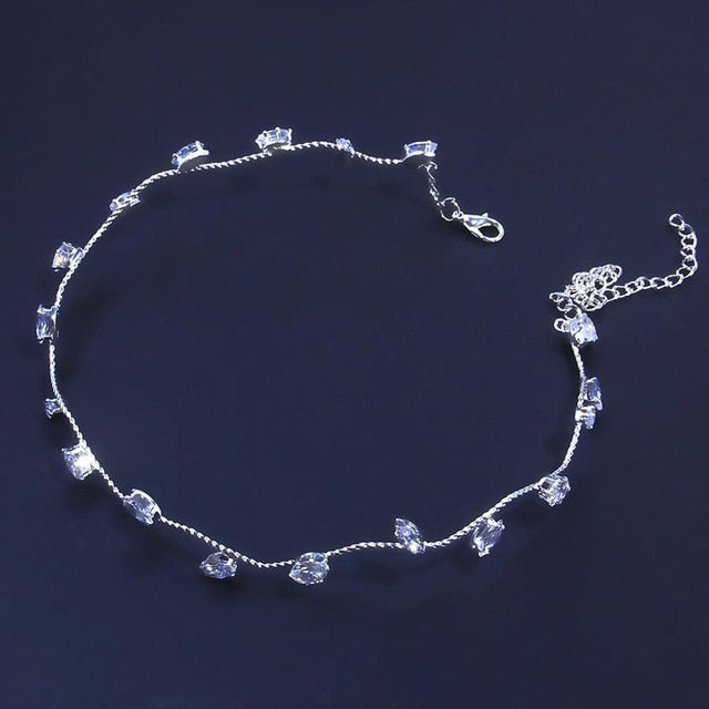 Curved Oval Zircon Choker Necklace Silver Color for Women Collar Chain Jewelry