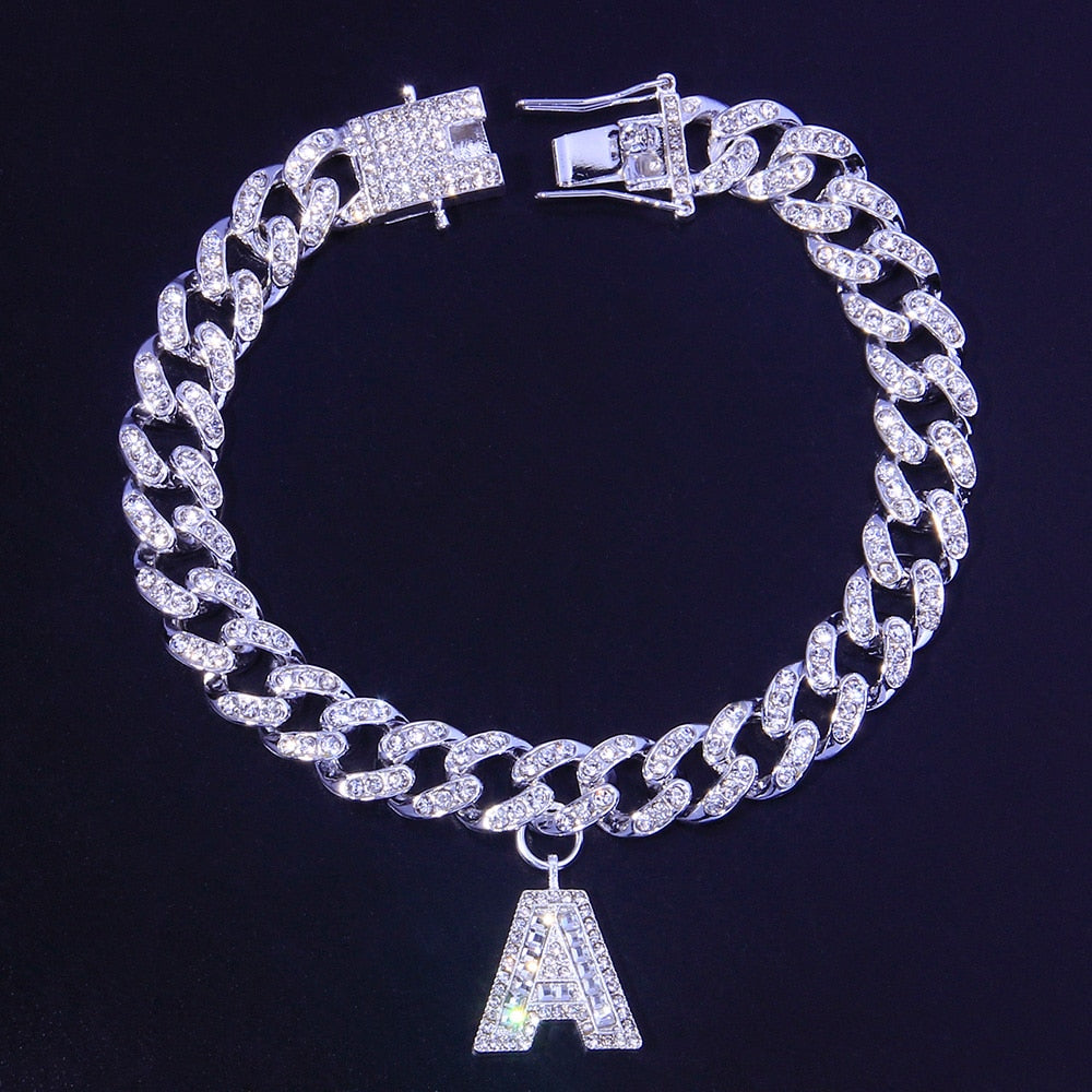 A-Z Alphabet Initial Letter Diy Luxury Baguette Bracelets Chain Guban Link Jewelry