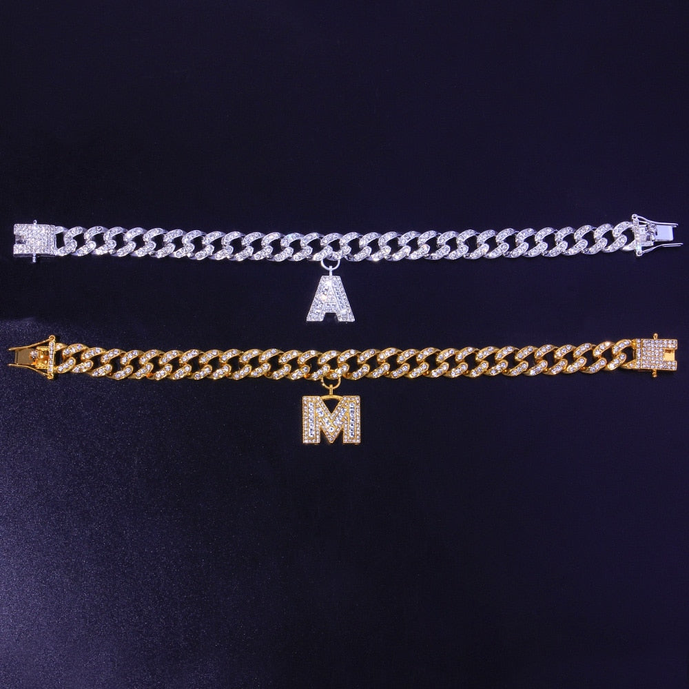 A-Z Alphabet Initial Letter Diy Luxury Baguette Bracelets Chain Guban Link Jewelry