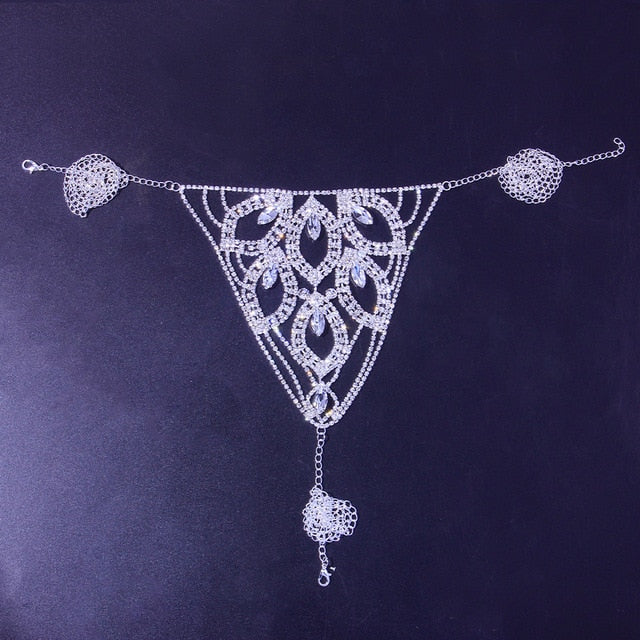 Bling Rhinestone Triangle Bikini Body Chain Bra Harness Crystal Rhinestone