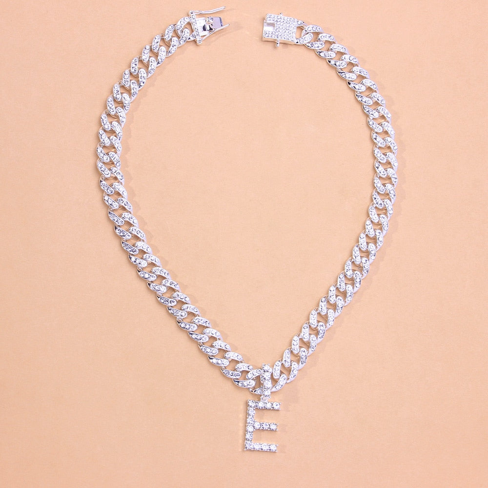 A-Z Alphabet Initial Letter Pendant Necklace Curb Cuban Women Choker